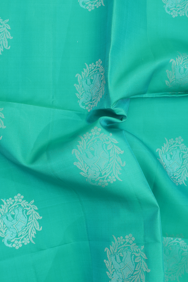Soft Silk Saree In Aqua Green With Elephant Motifs