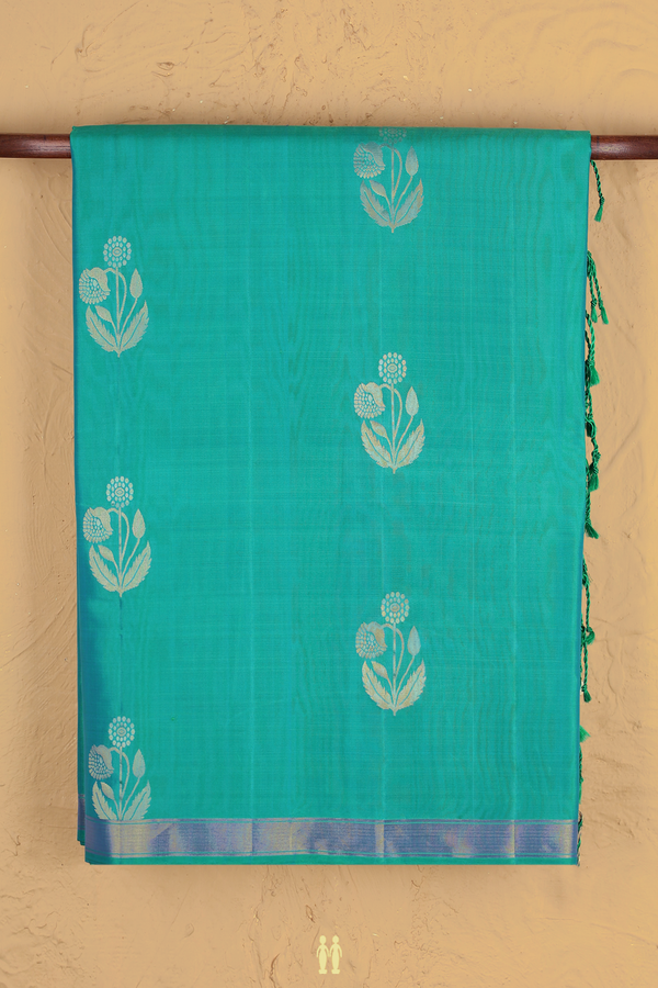 Soft Silk Saree In Sea Green With Floral Motifs