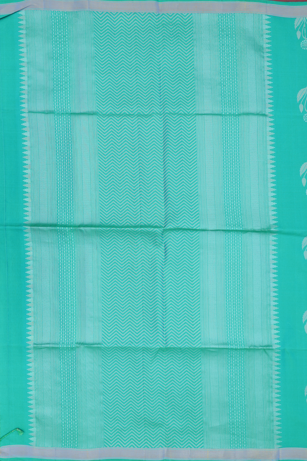 Soft Silk Saree In Sea Green With Floral Motifs