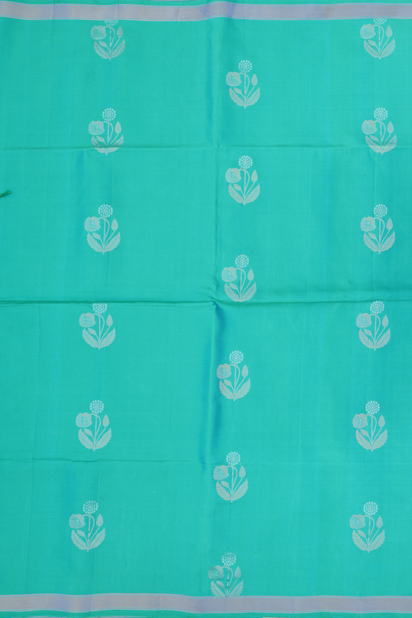 Soft Silk Saree In Sea Green With Floral Motifs