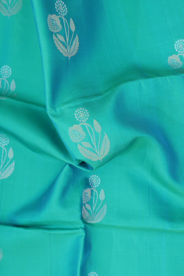 Soft Silk Saree In Sea Green With Floral Motifs