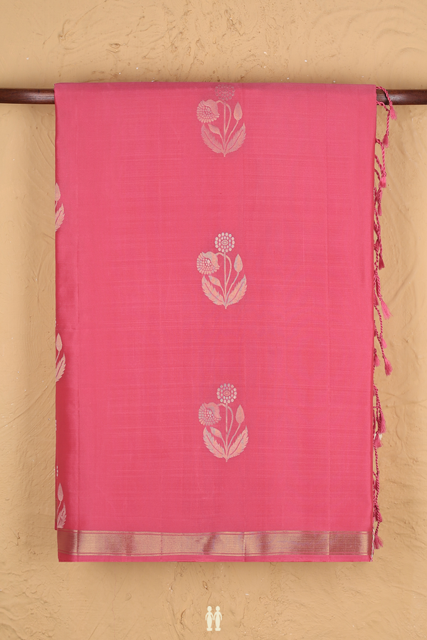 Soft Silk Saree In Pink With Floral Motifs
