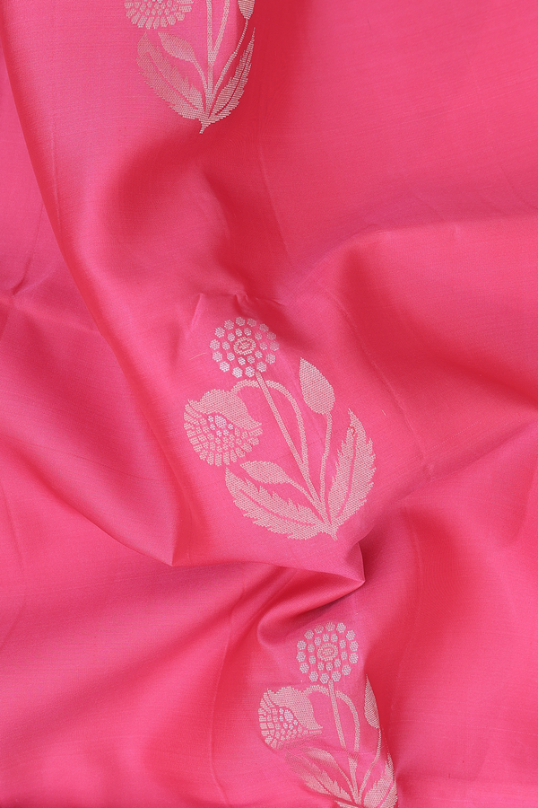 Soft Silk Saree In Pink With Floral Motifs