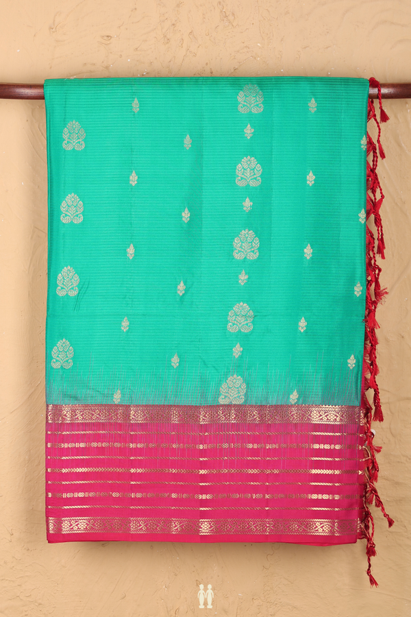 Soft Silk Saree In Aqua Green With Zari Buttas