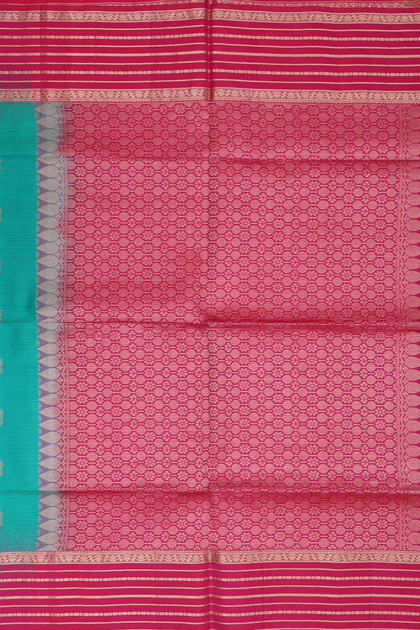 Soft Silk Saree In Aqua Green With Zari Buttas