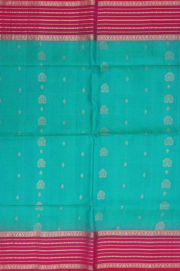 Soft Silk Saree In Aqua Green With Zari Buttas