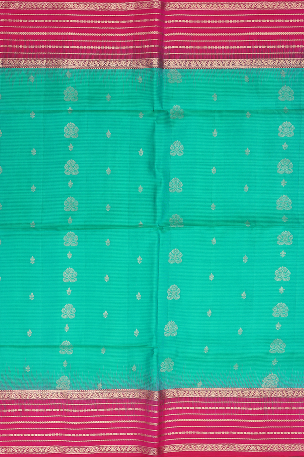 Soft Silk Saree In Aqua Green With Zari Buttas