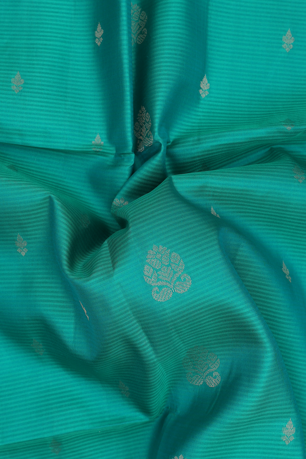 Soft Silk Saree In Aqua Green With Zari Buttas
