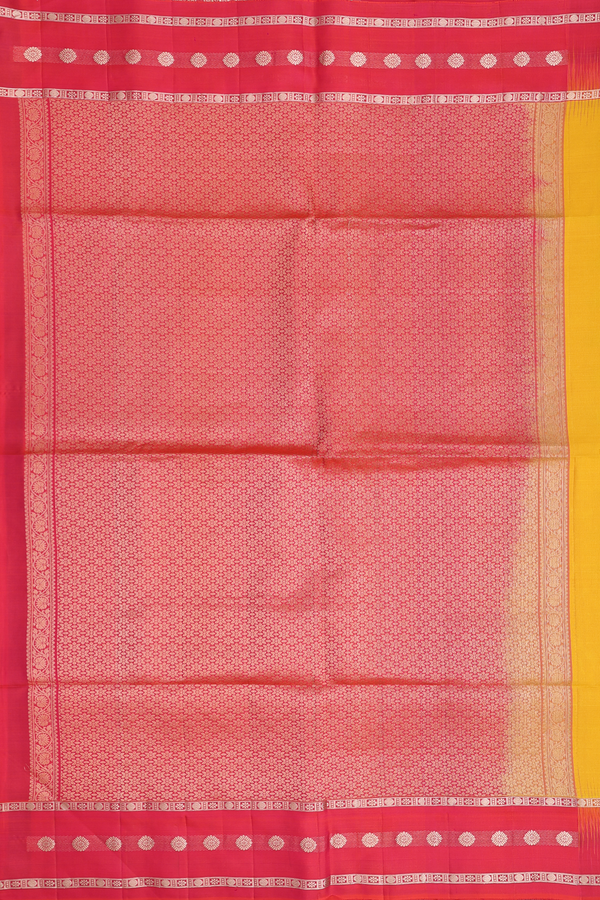 Soft Silk Saree In Saffron Yellow With Zari Buttas