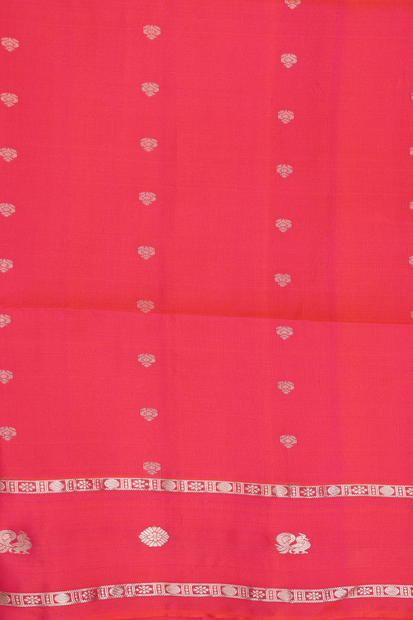 Soft Silk Saree In Saffron Yellow With Zari Buttas