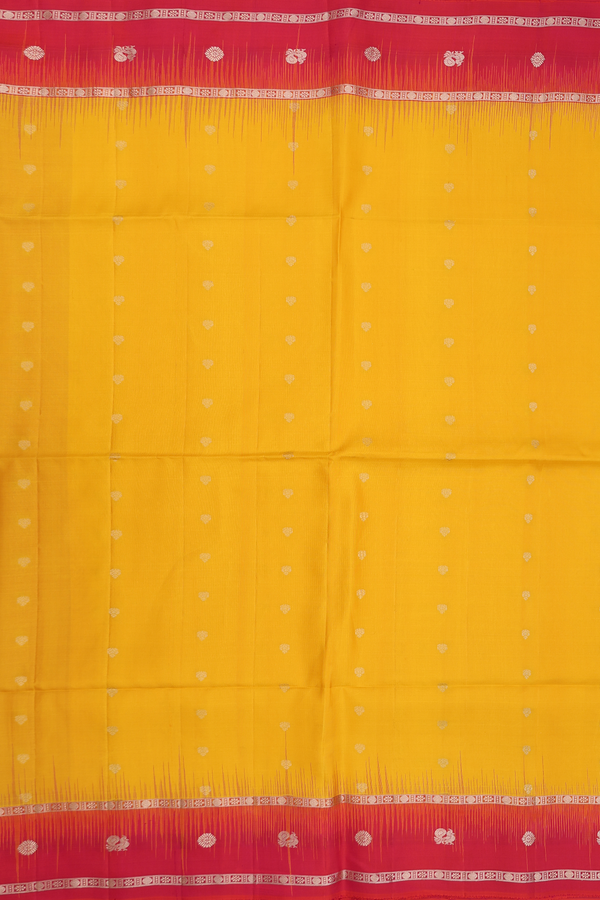 Soft Silk Saree In Saffron Yellow With Zari Buttas