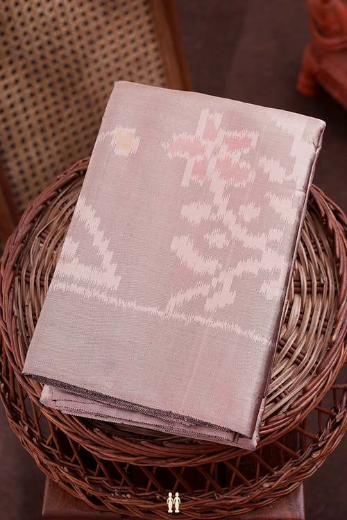 Kanchipuram Silk Saree In Rose Beige Tissue With Floral Design