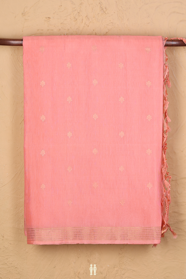 Soft Silk Organza Saree In Peach Pink With Floral Buttas