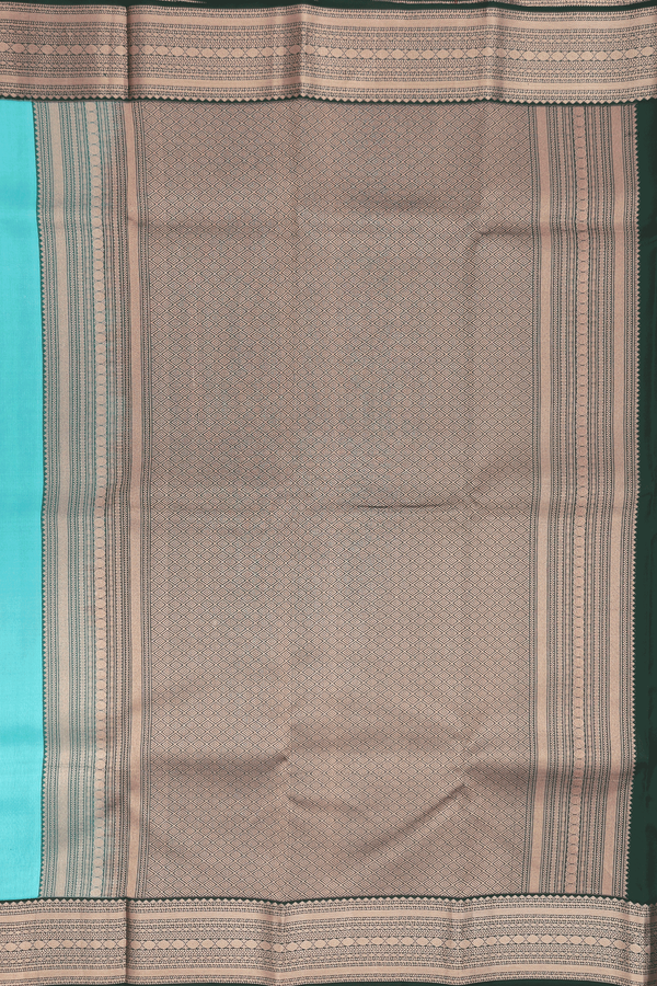 Kanchipuram Silk Saree In Turkish Blue With Tree Buttas