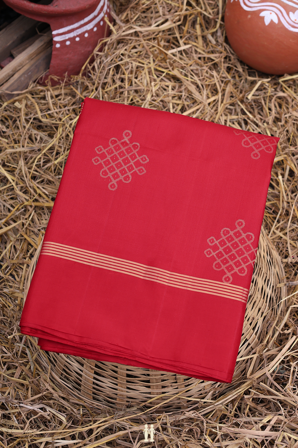 Soft Silk Saree In Scarlet Red With Zari Motifs