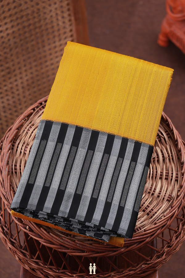Kanchipuram Silk Saree In Honey Yellow With Stripes Design