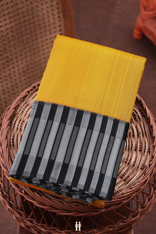 Kanchipuram Silk Saree In Honey Yellow With Stripes Design