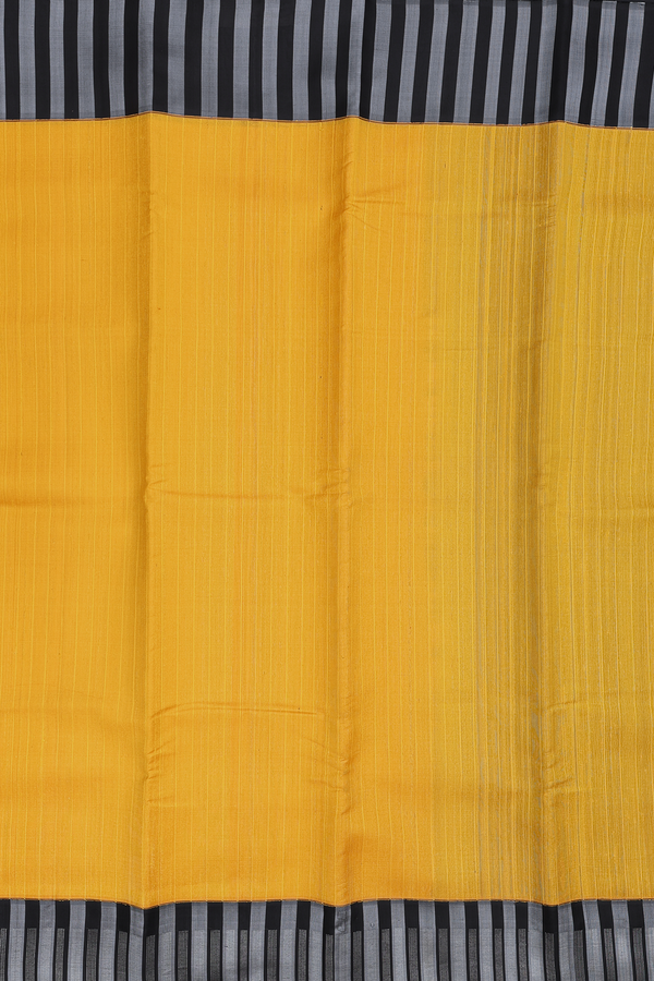 Kanchipuram Silk Saree In Honey Yellow With Stripes Design