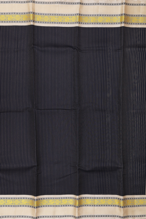 Kanchipuram Silk Saree In Black With Stripes Design