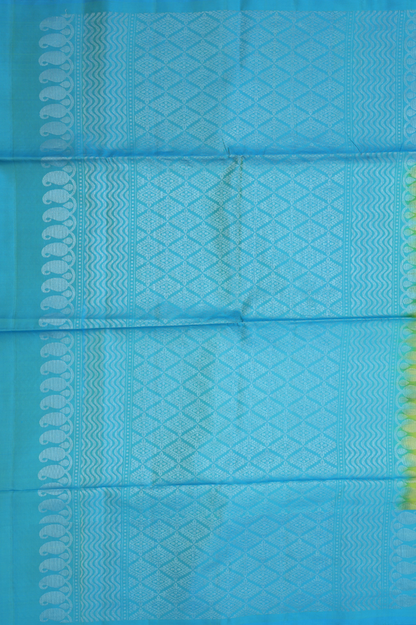 Soft Silk Saree In Parrot Green With Zari Buttas