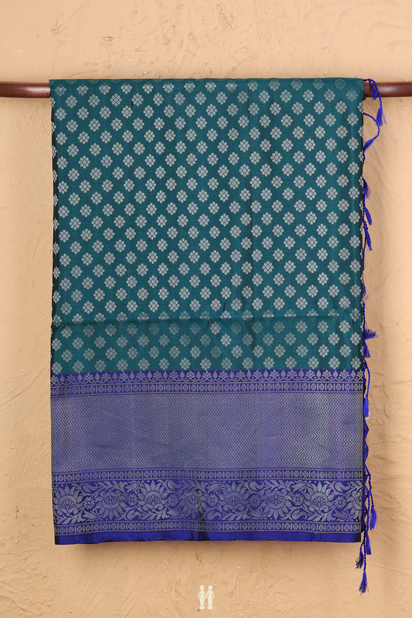 Soft Silk Saree In Teal Blue With Floral Buttas