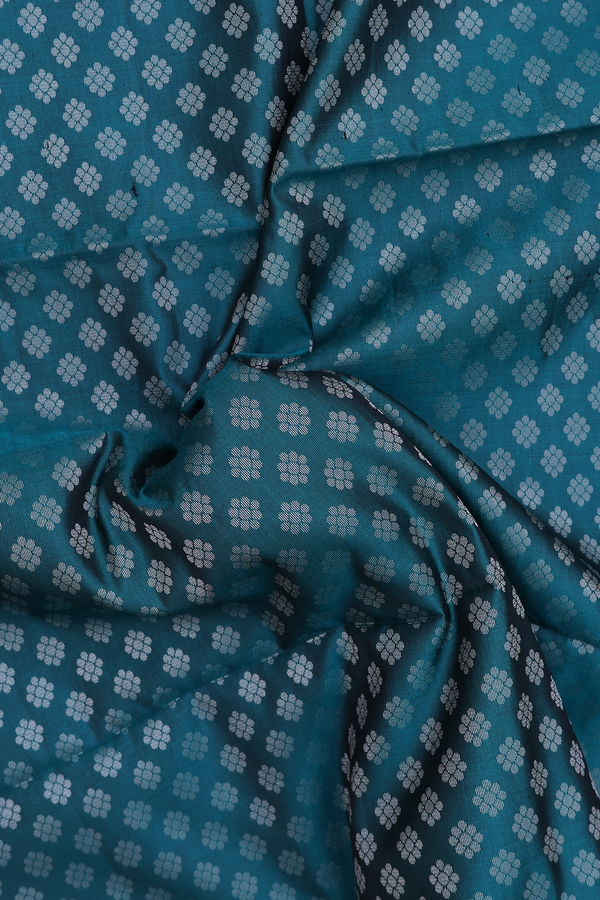 Soft Silk Saree In Teal Blue With Floral Buttas