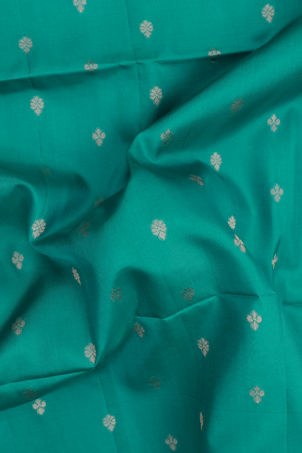 Soft Silk Saree In Peacock Blue With Zari Buttas