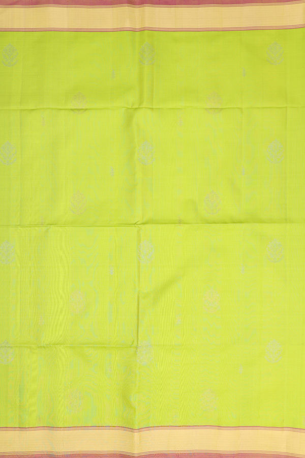 Soft Silk Saree In Lime Green With Zari Buttas