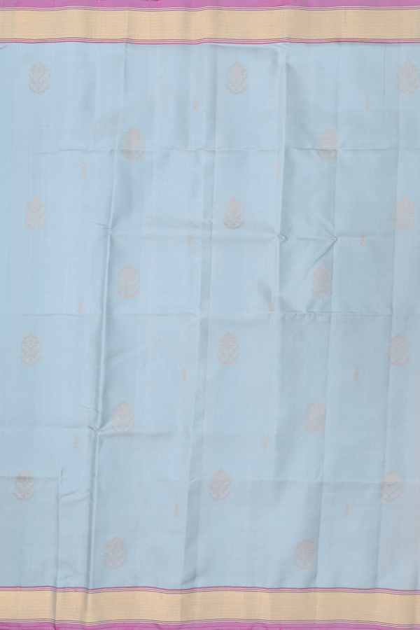 Soft Silk Saree In Stone Blue With Floral Buttas