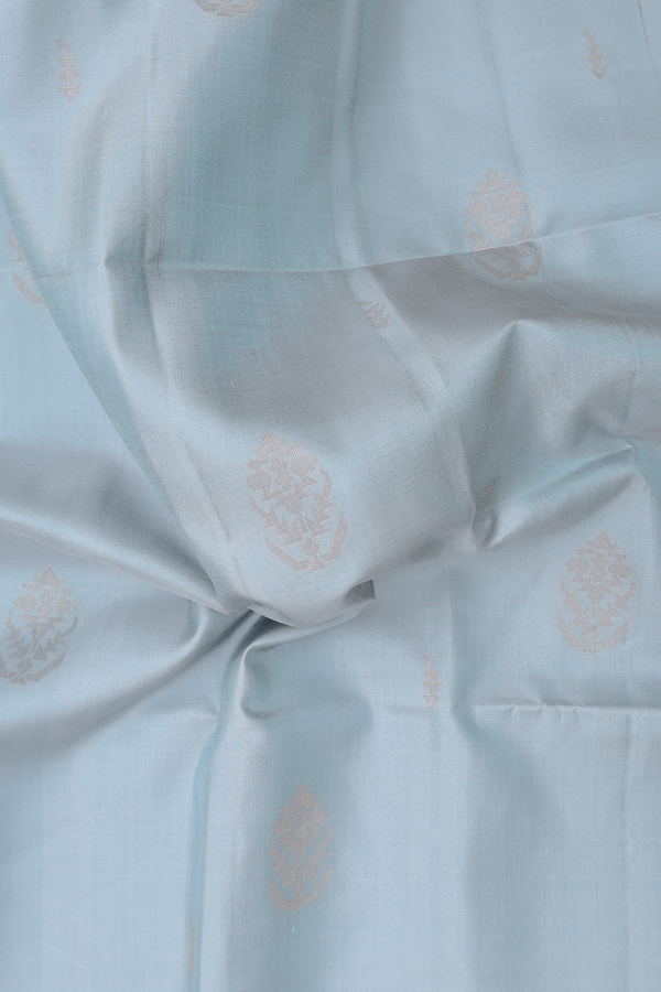 Soft Silk Saree In Stone Blue With Floral Buttas