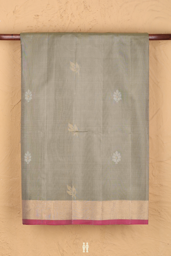 Soft Silk Saree In Green Beige With Zari Buttas