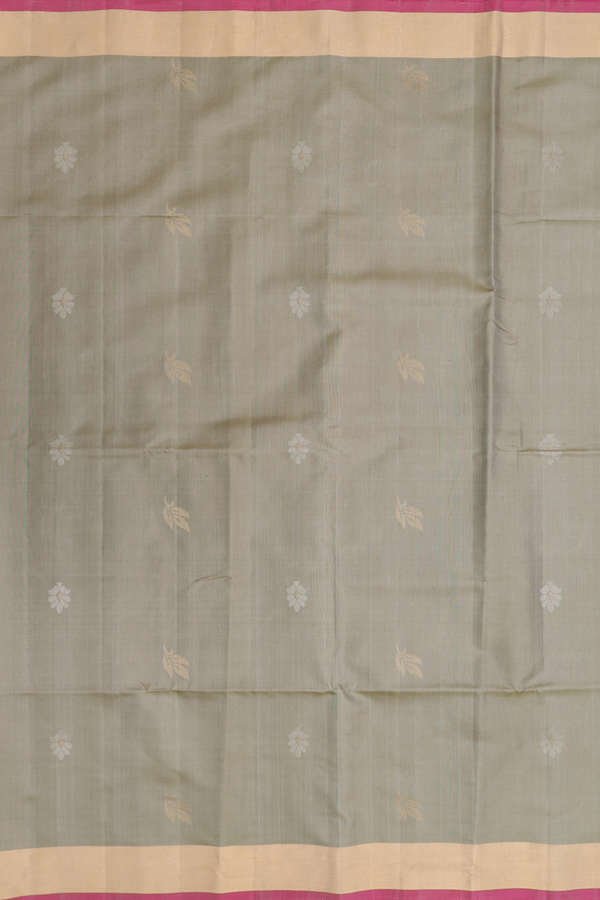 Soft Silk Saree In Green Beige With Zari Buttas