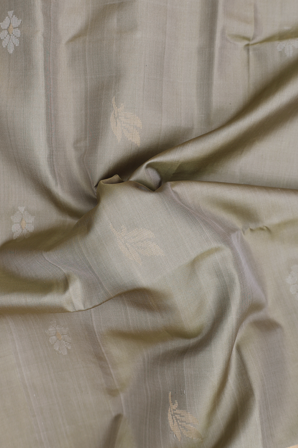 Soft Silk Saree In Green Beige With Zari Buttas