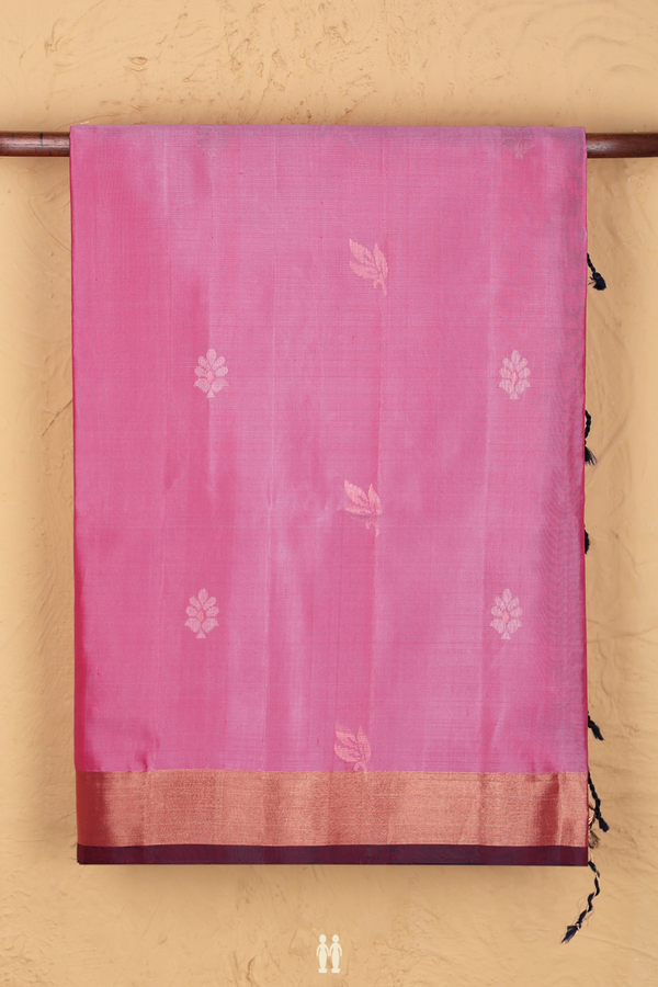 Soft Silk Saree In Pink With Leaf Buttas