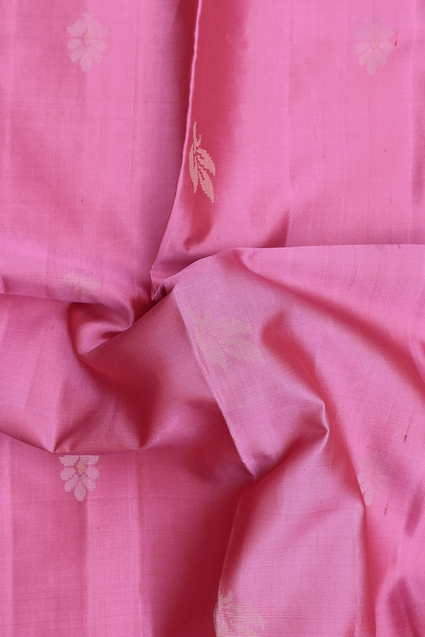 Soft Silk Saree In Pink With Leaf Buttas