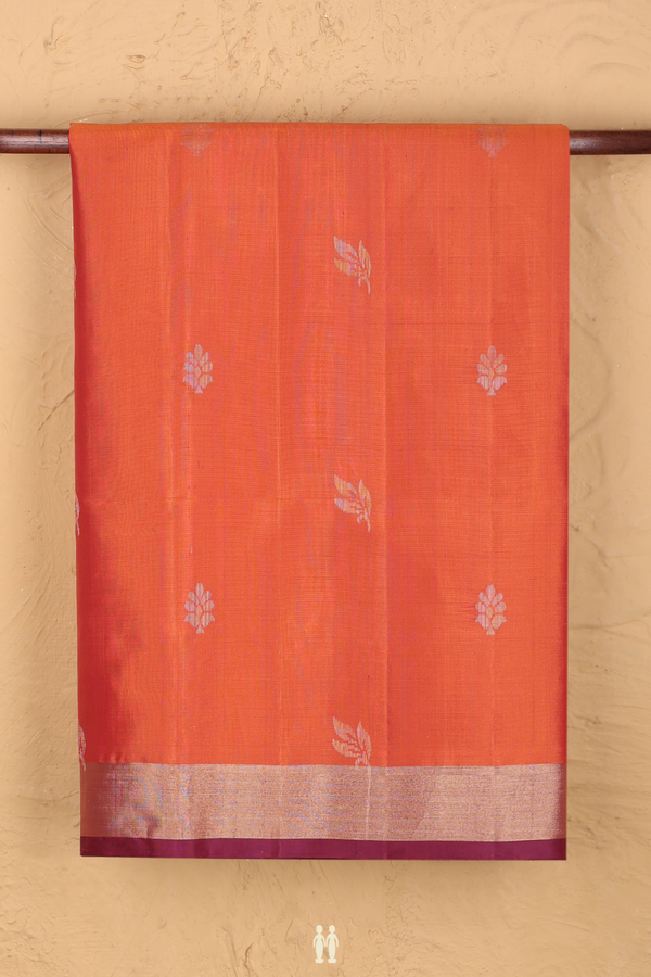 Soft Silk Saree In Spiced Orange With Floral Buttas
