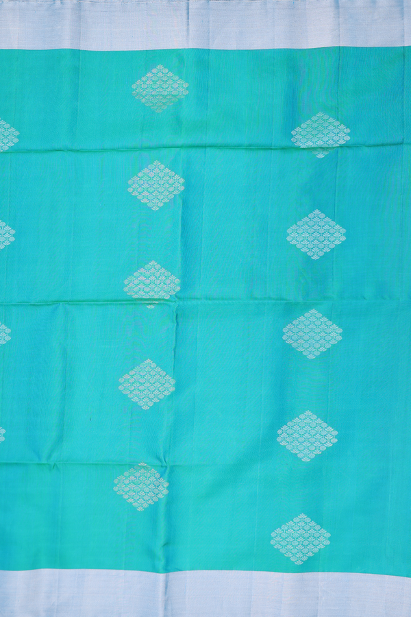 Soft Silk Saree In Greenish Blue With Diamond Motifs