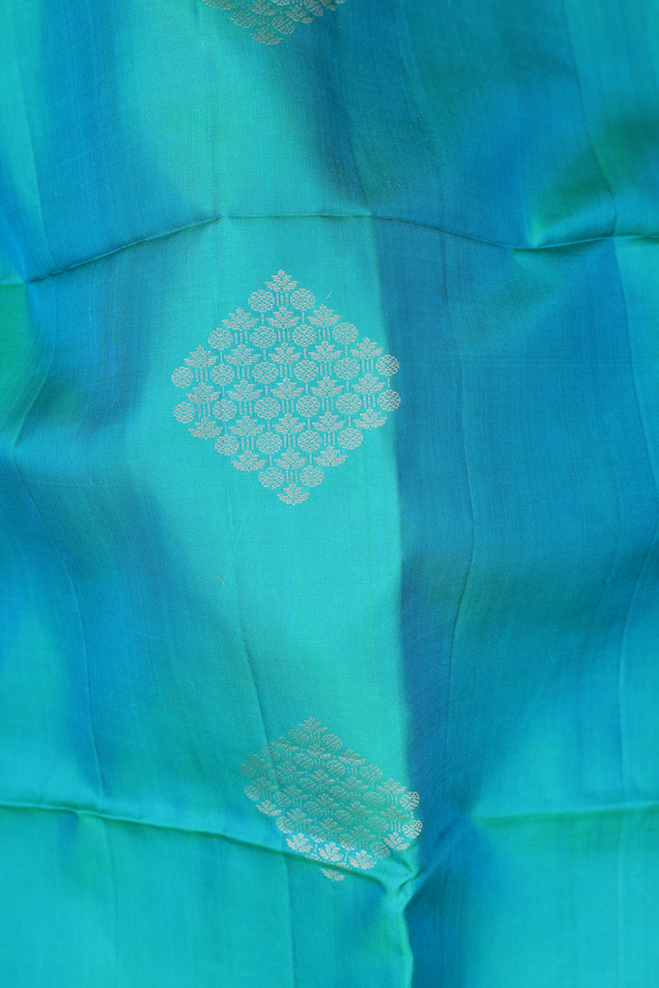 Soft Silk Saree In Greenish Blue With Diamond Motifs