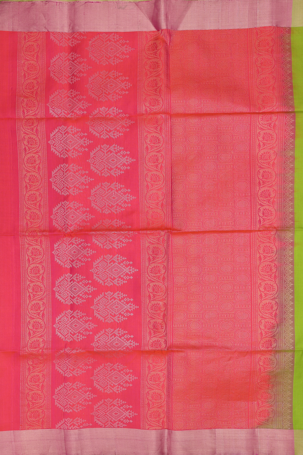 Soft Silk Saree In Lime Green With Zari Motifs