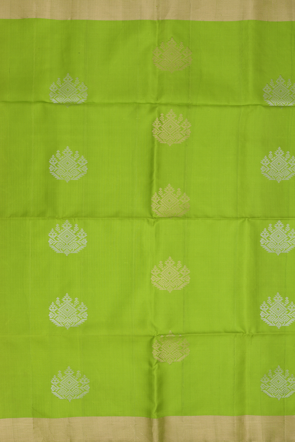 Soft Silk Saree In Lime Green With Zari Motifs