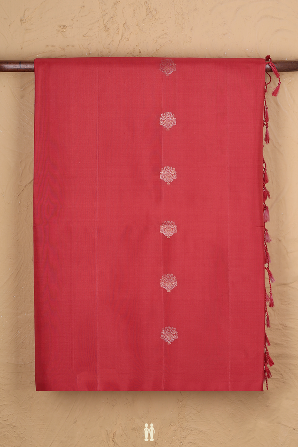 Soft Silk Saree In Scarlet Red With Floral Buttis