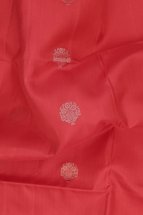 Soft Silk Saree In Scarlet Red With Floral Buttis
