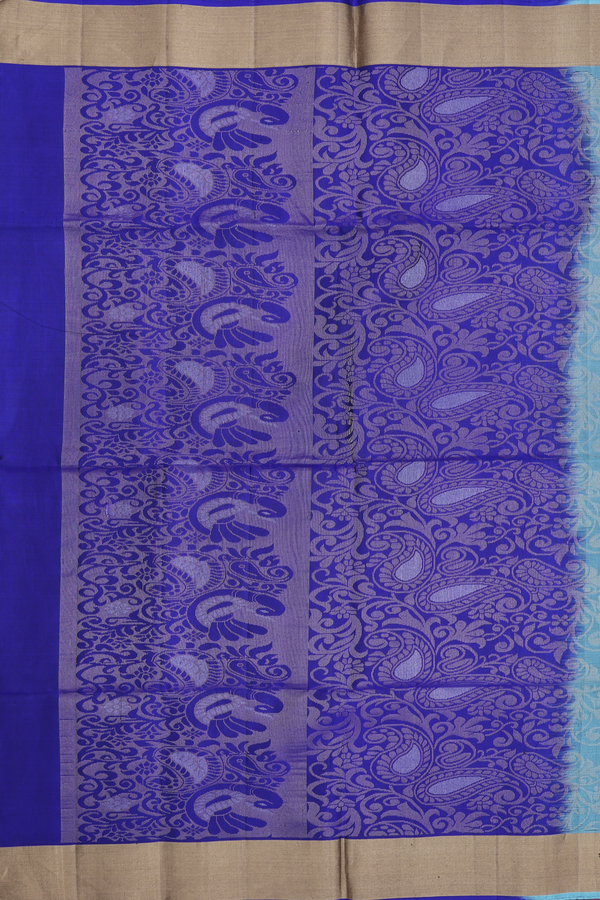 Soft Silk Saree In Turkish Blue With Floral Buttas