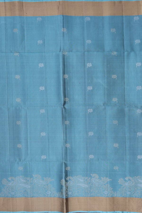 Soft Silk Saree In Turkish Blue With Floral Buttas