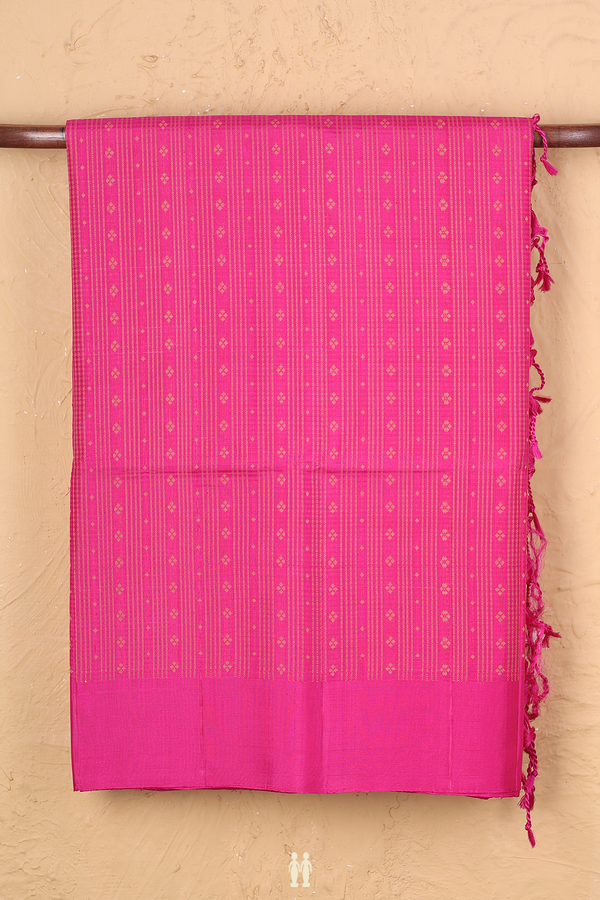 Soft Silk Saree In Dark Pink With Stripes Design
