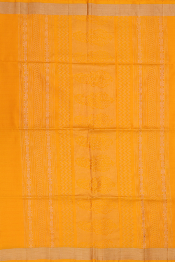 Soft Silk Saree In Mango Yellow With Peacock Buttas