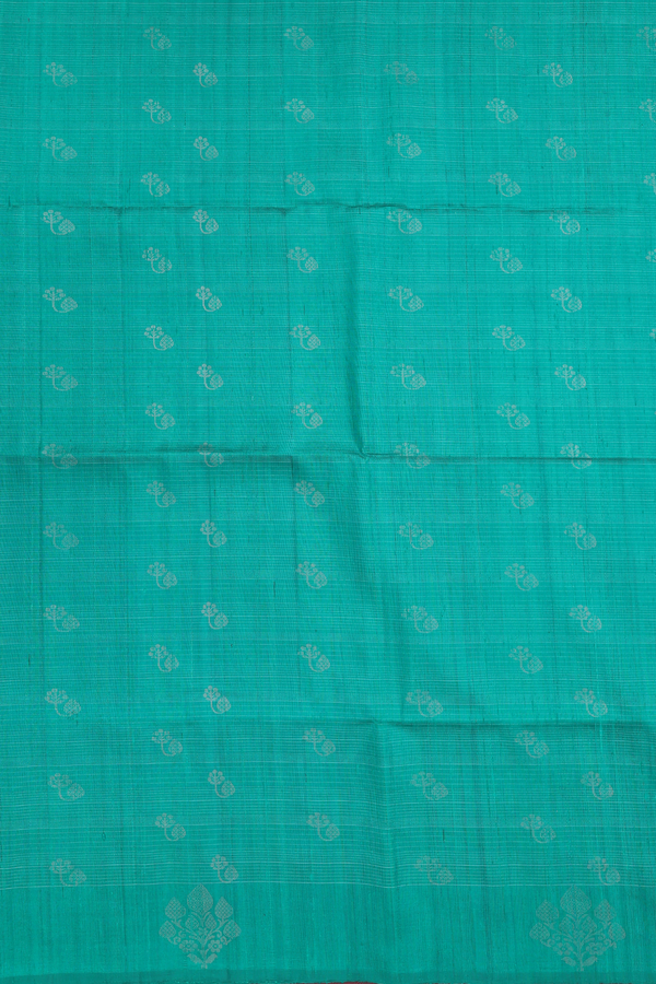 Raw Silk Saree In Peacock Green Along Stripes With Buttas
