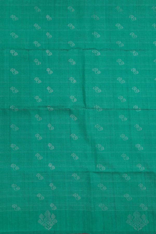 Raw Silk Saree In Peacock Green Along Stripes With Buttas