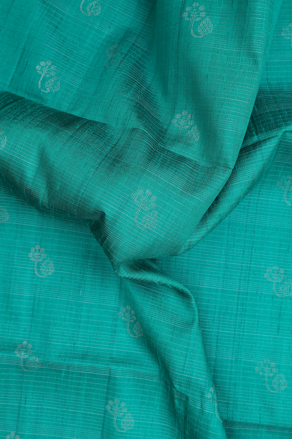 Raw Silk Saree In Peacock Green Along Stripes With Buttas