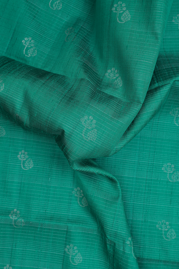 Raw Silk Saree In Peacock Green Along Stripes With Buttas